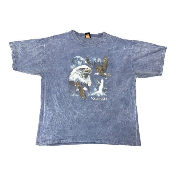 Vintage Prairie Mountain Yosemite Bald Eagle Graphic TShirt  XL 100% Cotton Blue - Picture 2 of 6